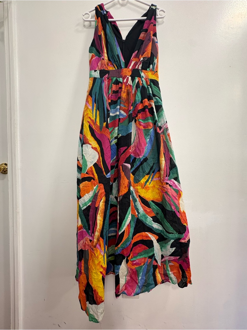 Velvet Multicolor Abstract Print V-Neck Maxi Dress